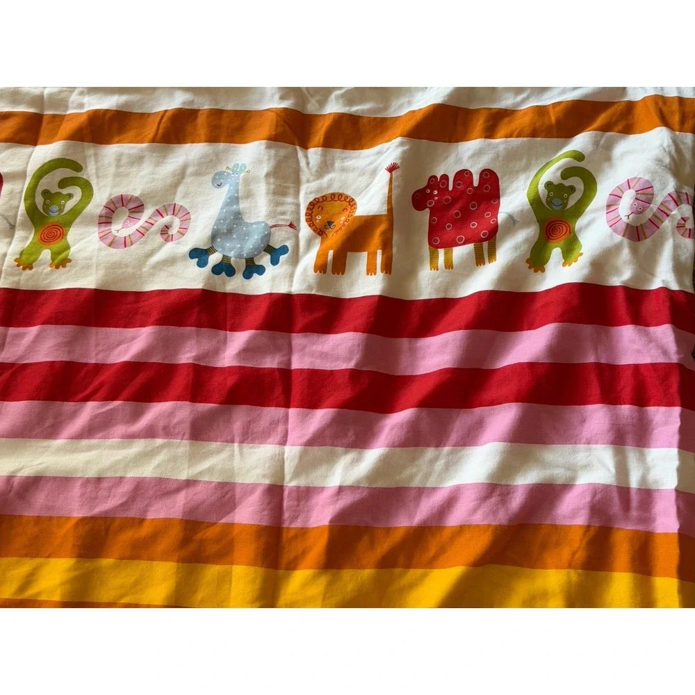 Vintage IKEA Barnslig Rand Animal Stripe Twin Duvet Cover Case 2 PC Orange Pink